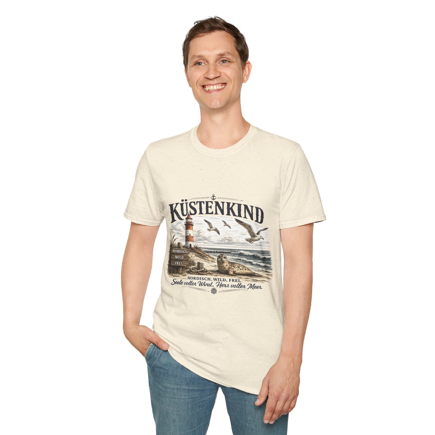 🌊 Küstenkind – Nordisch. Wild. Frei. | Vintage Nordsee T-Shirt mit Robbe & Leuchtturm