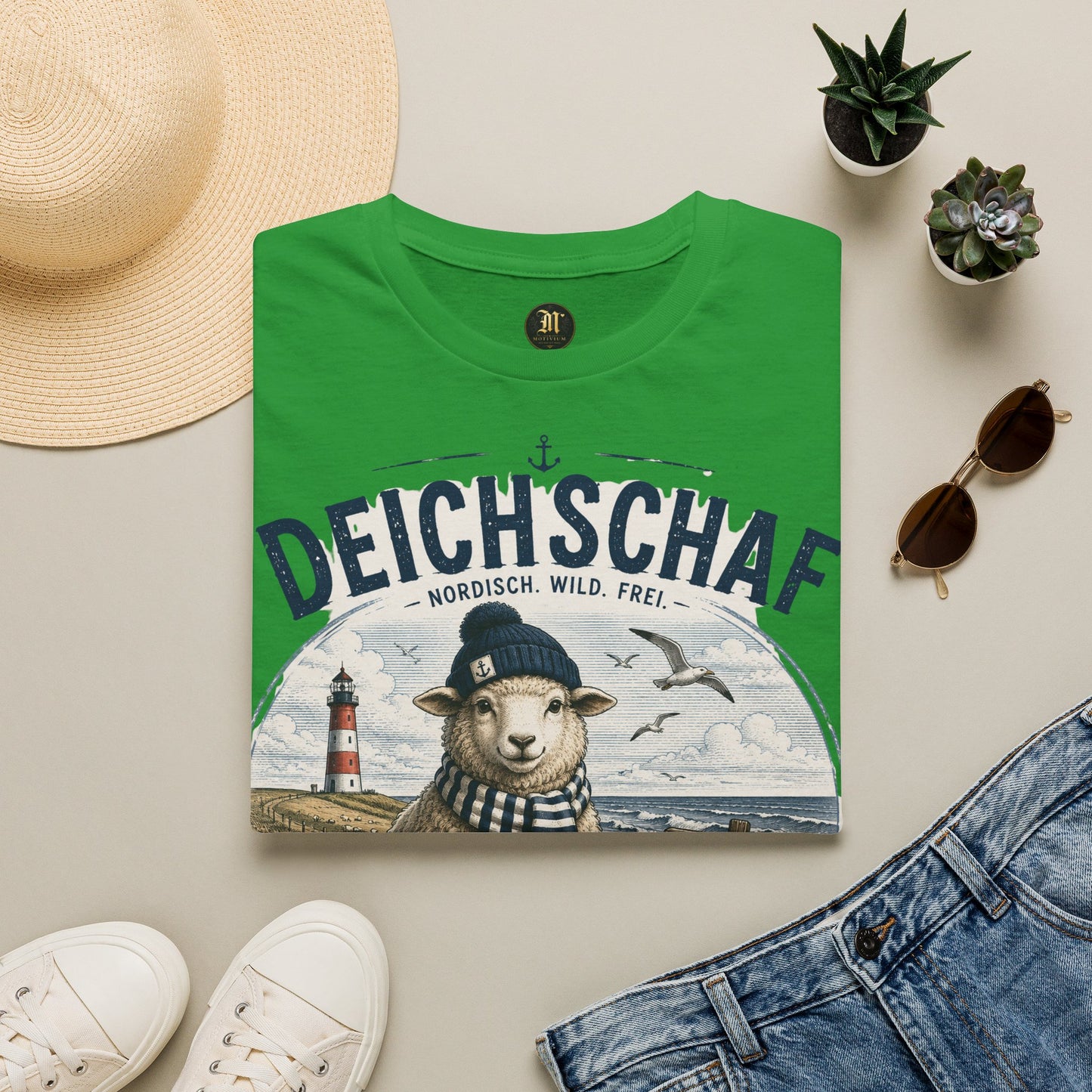 Deichschaf T-Shirt – Nordisch. Wild. Frei. | Maritimes Schaf für Nordsee- & Ostseefans