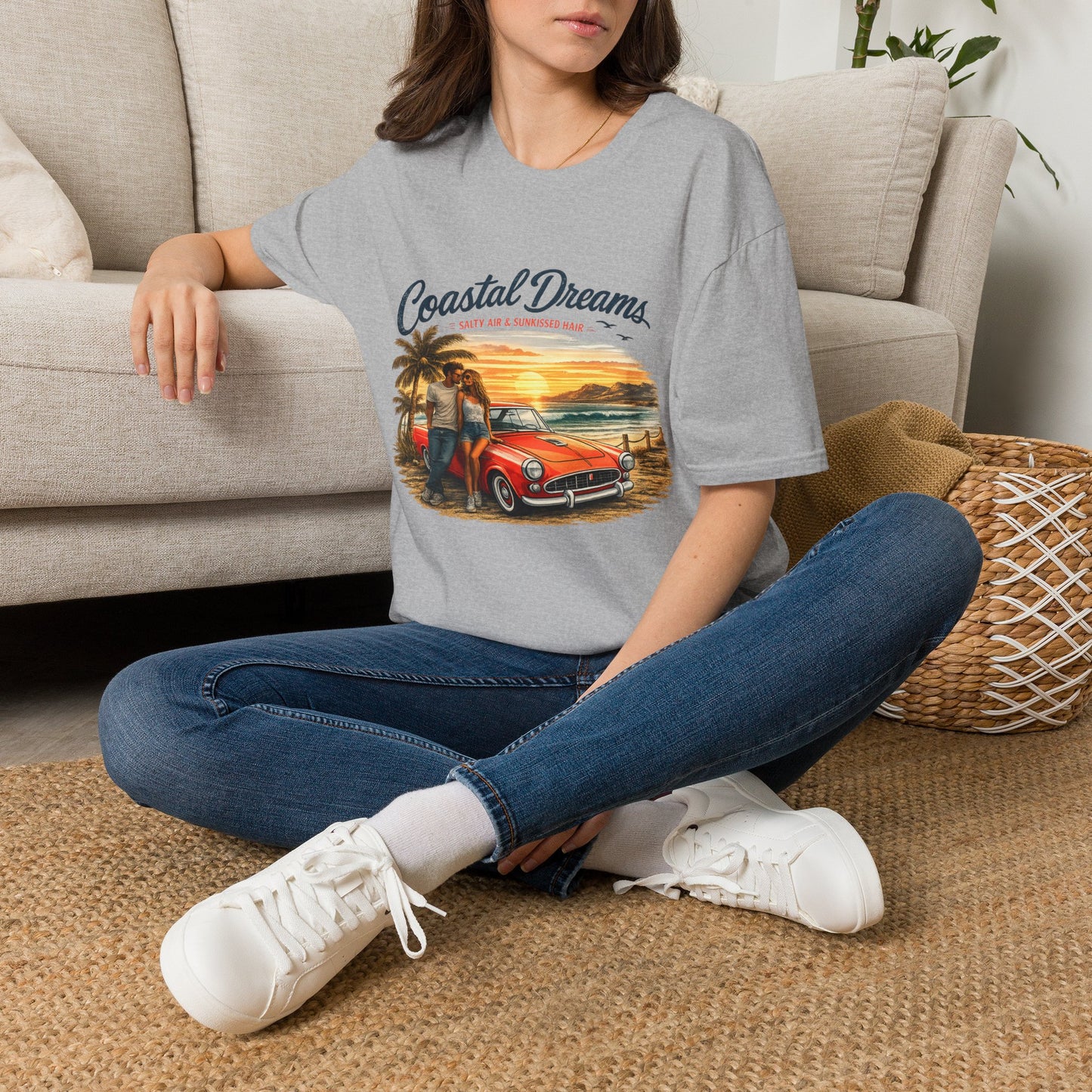 Coastal Dreams T-Shirt – Salty Air & Sunkissed Hair | Vintage Strand Oldtimer Paar Design | Sommer Shirt