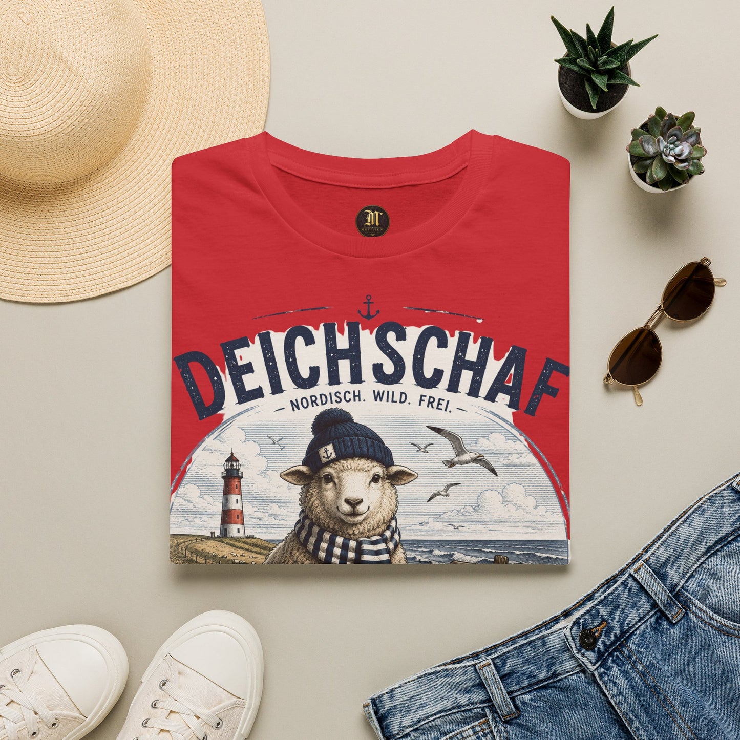 Deichschaf T-Shirt – Nordisch. Wild. Frei. | Maritimes Schaf für Nordsee- & Ostseefans