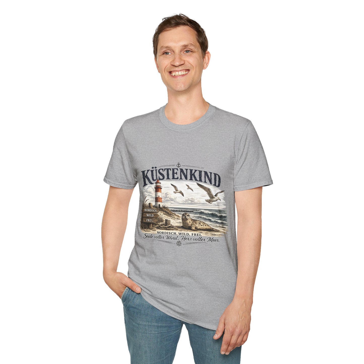 🌊 Küstenkind – Nordisch. Wild. Frei. | Vintage Nordsee T-Shirt mit Robbe & Leuchtturm
