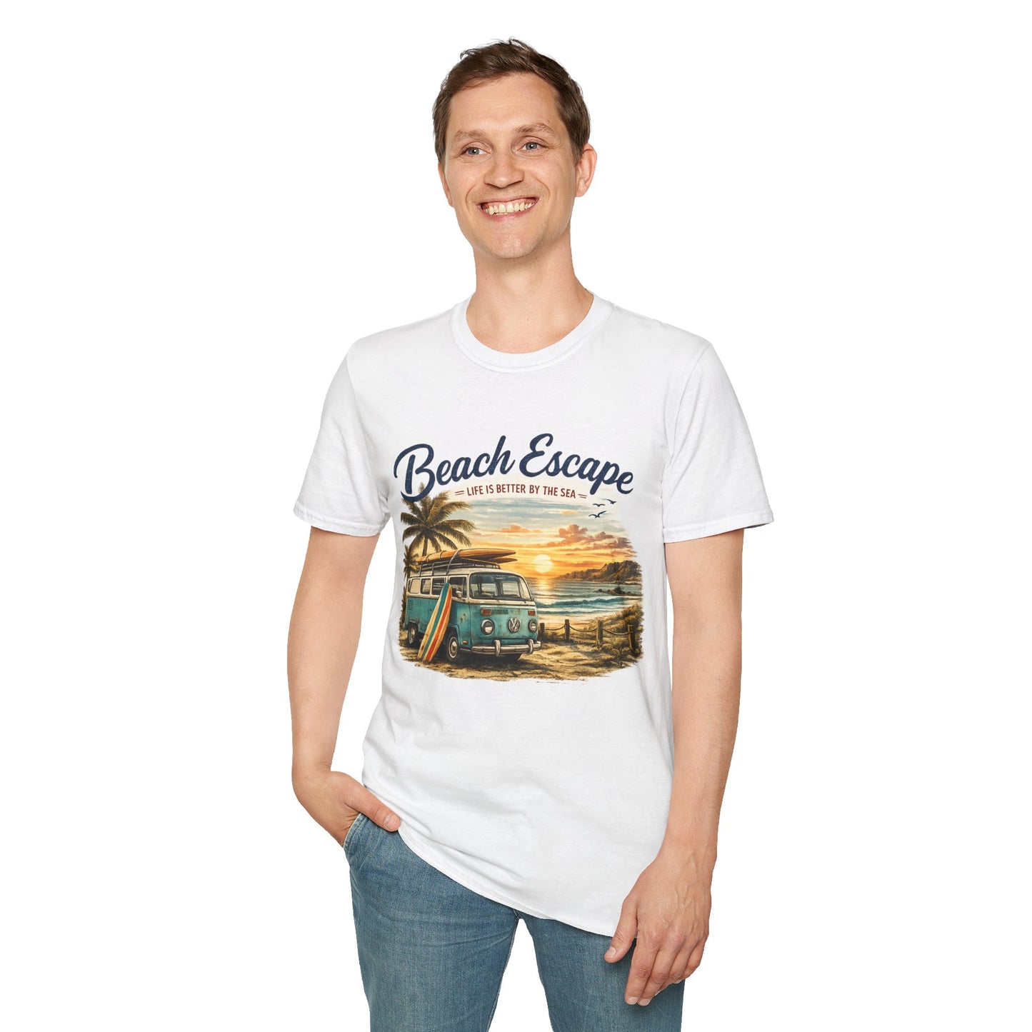 Beach Escape – Life Is Better By The Sea T-Shirt | Vintage Surf Van Beach Shirt | Summer Roadtrip Tee