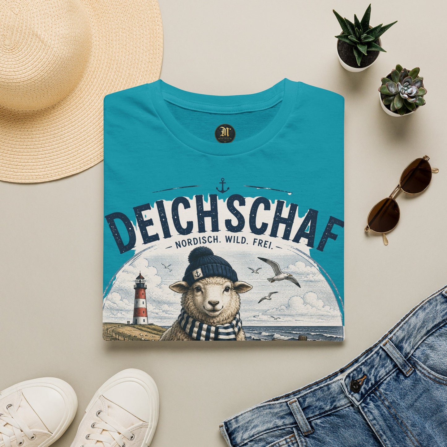 Deichschaf T-Shirt – Nordisch. Wild. Frei. | Maritimes Schaf für Nordsee- & Ostseefans