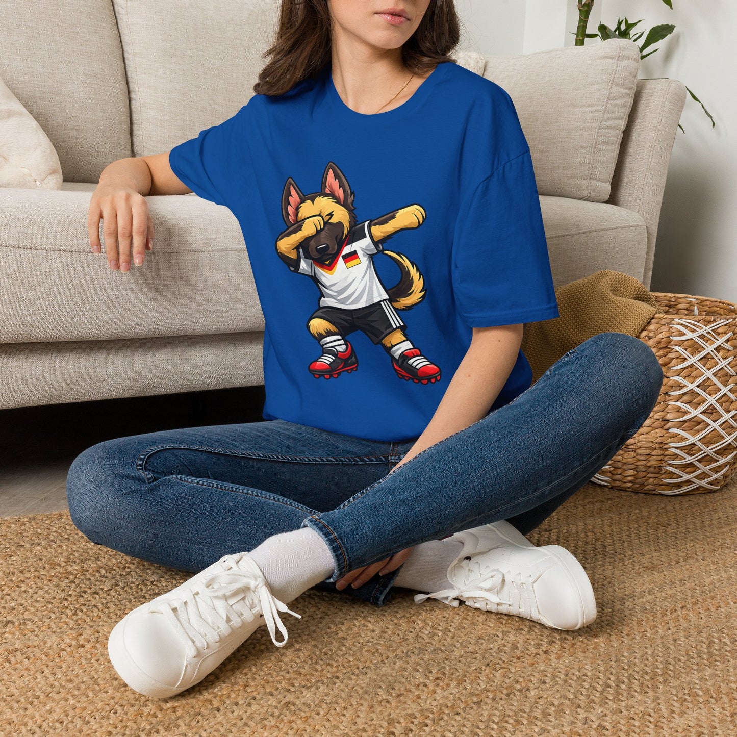 Deutschland Fußball Fan Hund T-Shirt – Front & Back Print Schäferhund Dabbing Fan-Shirt