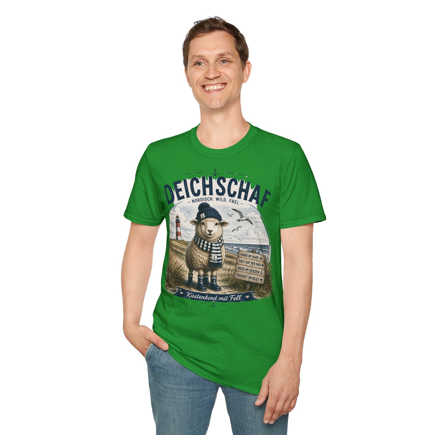 Deichschaf T-Shirt – Nordisch. Wild. Frei. | Maritimes Schaf für Nordsee- & Ostseefans