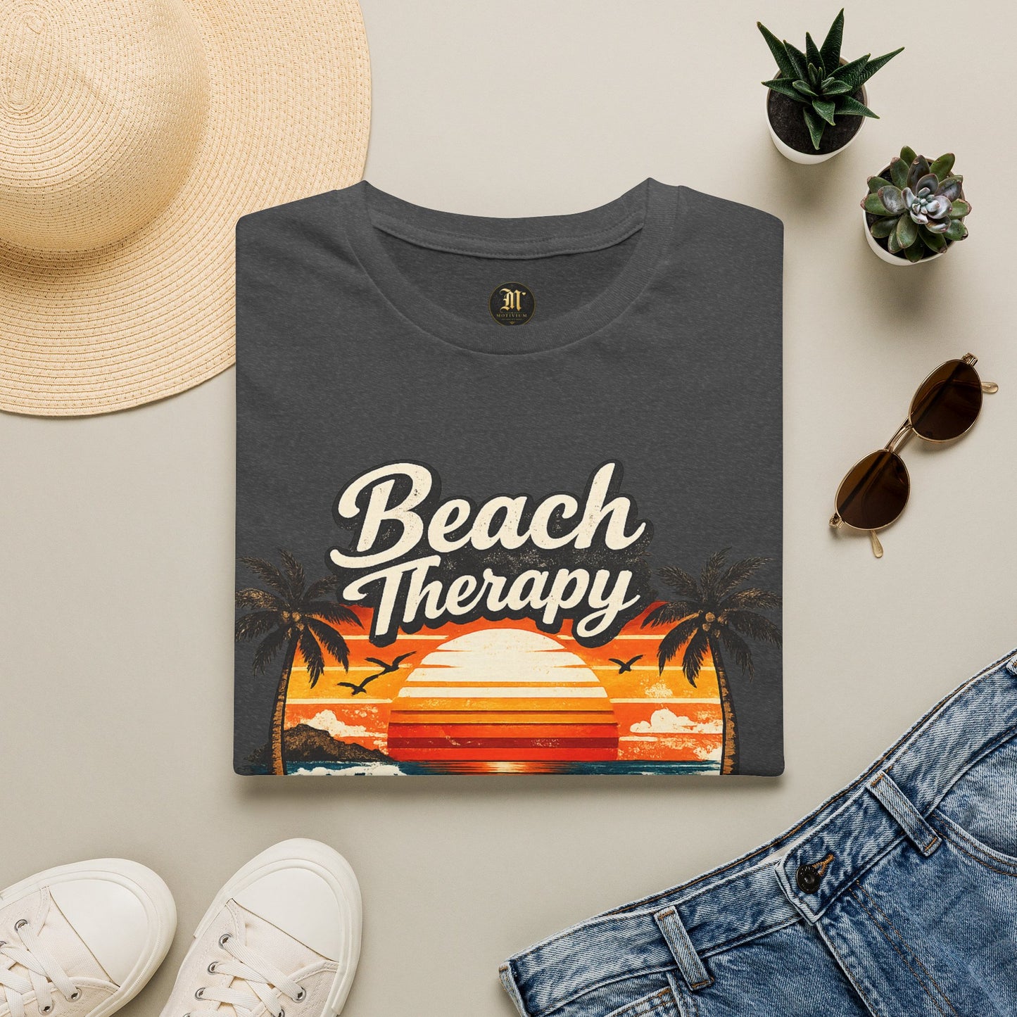 Beach Therapy Vintage Sunset T-Shirt – Ocean Air Salty Hair No Worries Summer Beach Shirt