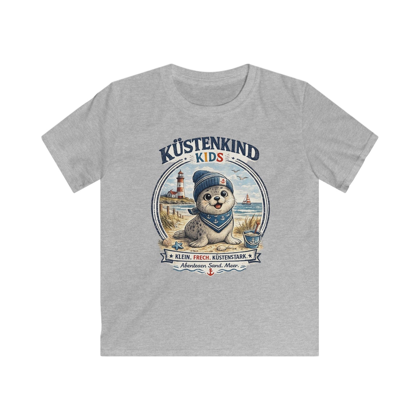 Küstenkind Kids Robbe Shirt – Klein Frech Küstenstark – Süßes Kinder T-Shirt mit Robbe & Leuchtturm – Nordsee Ostsee Kinder Shirt
