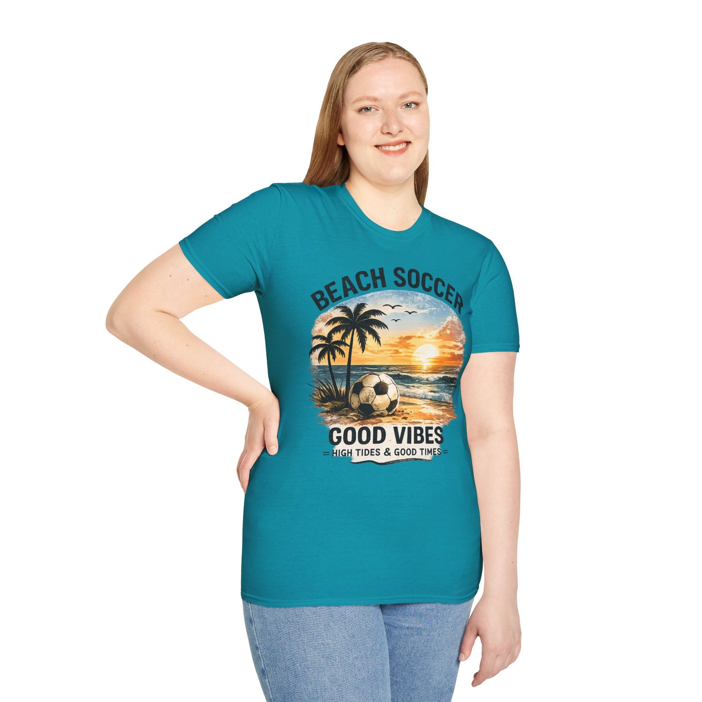 Beach Soccer – Good Vibes T-Shirt | Strandfußball & Sommer Feeling | High Tides & Good Times
