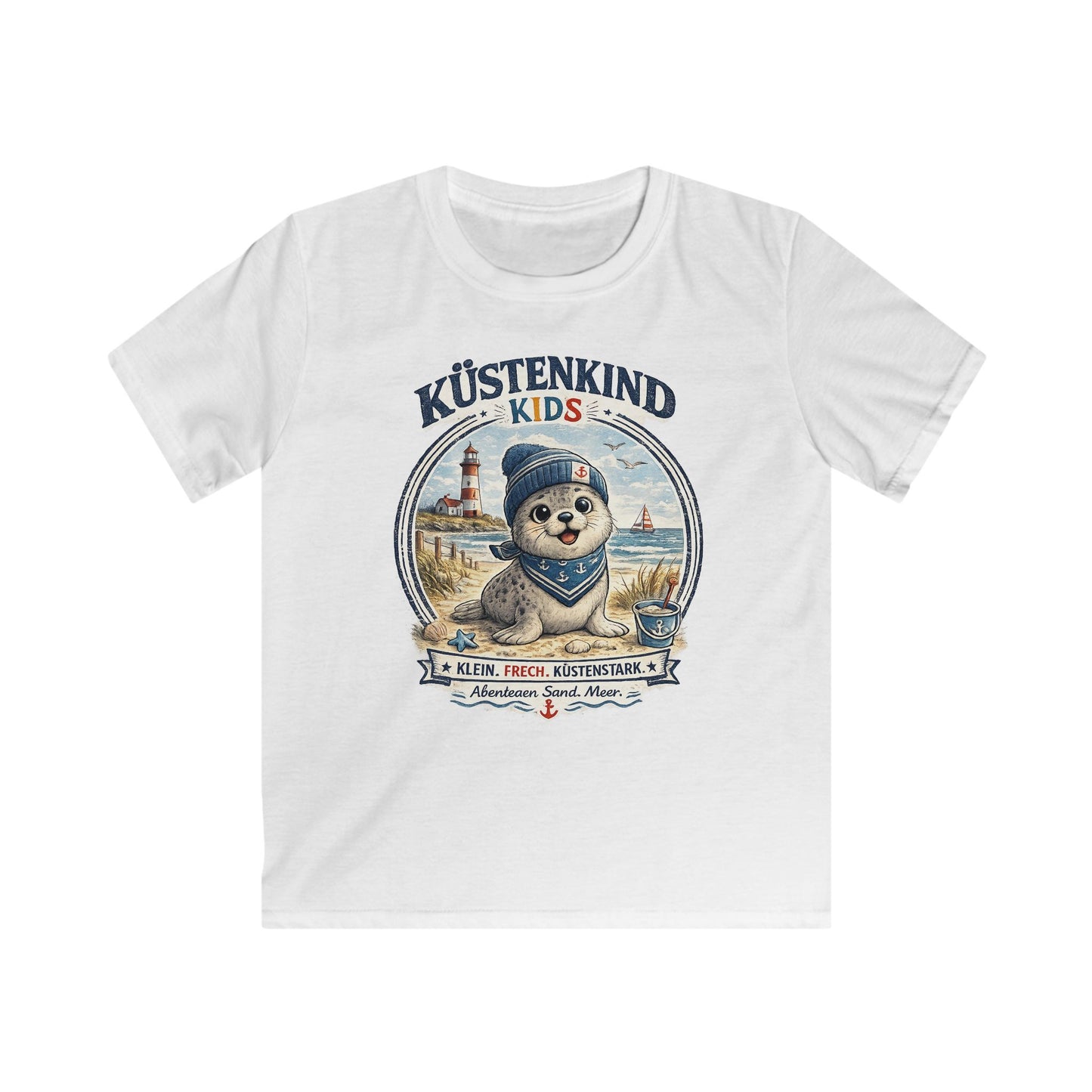 Küstenkind Kids Robbe Shirt – Klein Frech Küstenstark – Süßes Kinder T-Shirt mit Robbe & Leuchtturm – Nordsee Ostsee Kinder Shirt