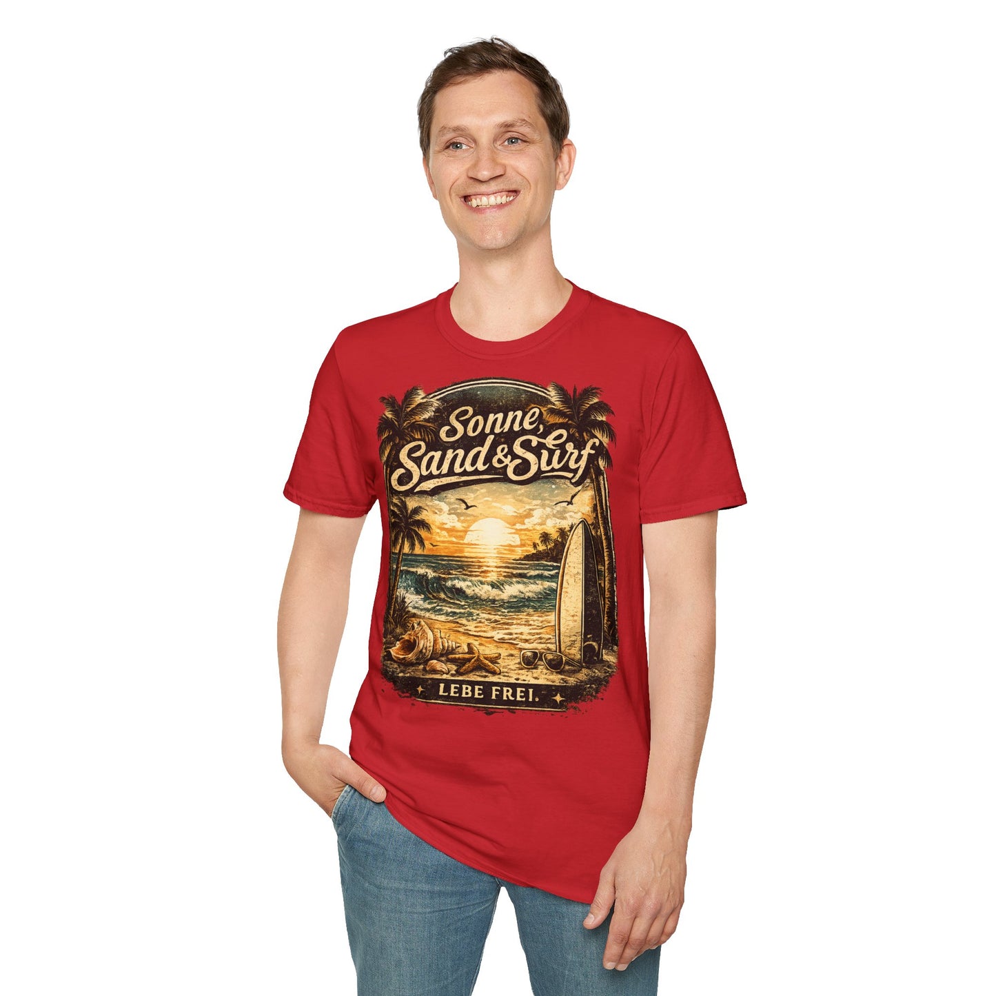 🌴 Sonne, Sand & Surf T-Shirt – Lebe Frei | Vintage Beach Lifestyle Design