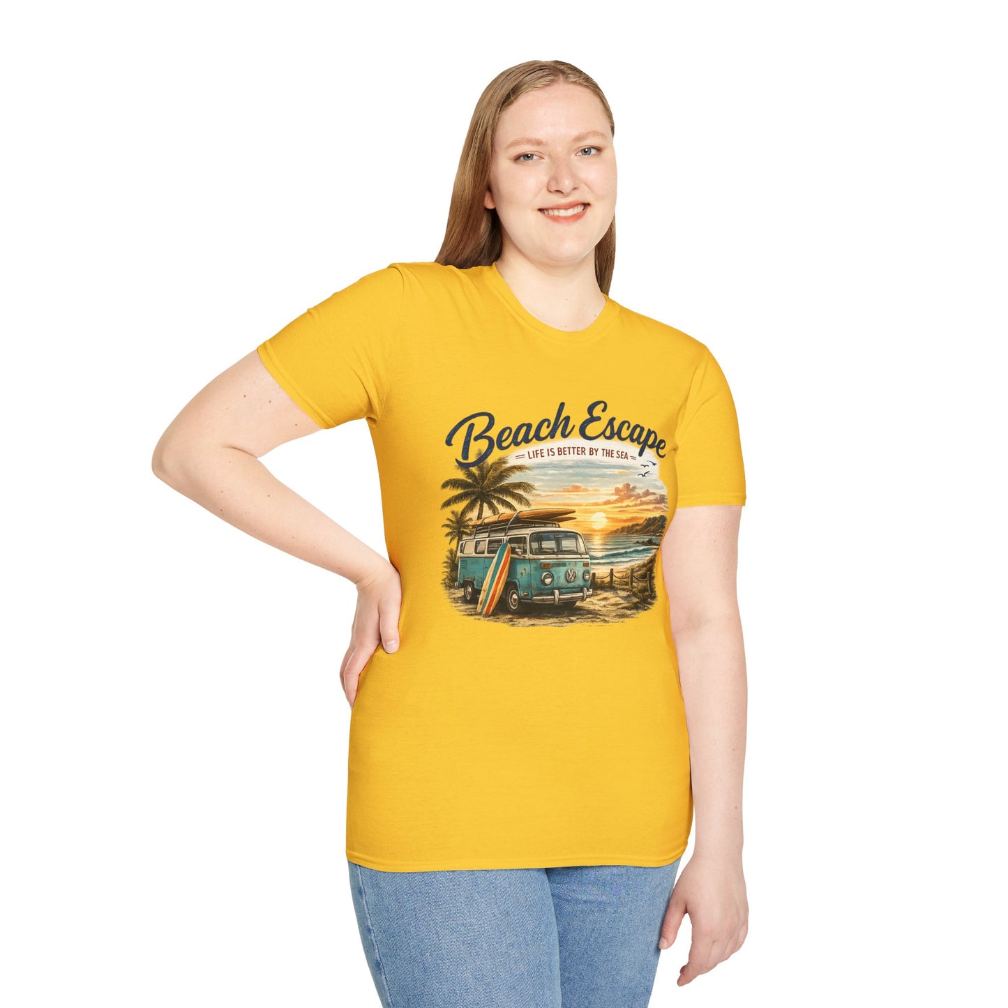 Beach Escape – Life Is Better By The Sea T-Shirt | Vintage Surf Van Beach Shirt | Summer Roadtrip Tee