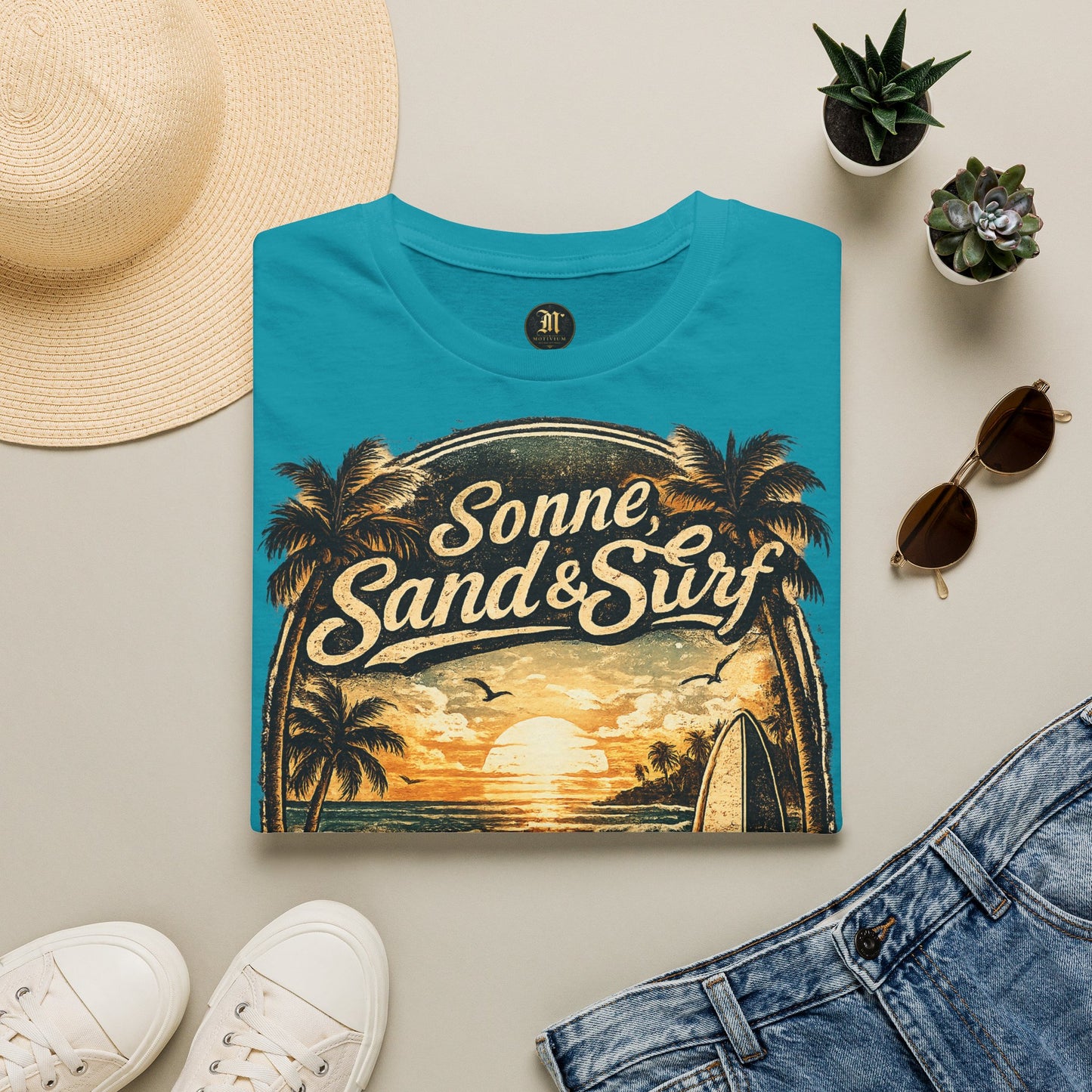 🌴 Sonne, Sand & Surf T-Shirt – Lebe Frei | Vintage Beach Lifestyle Design