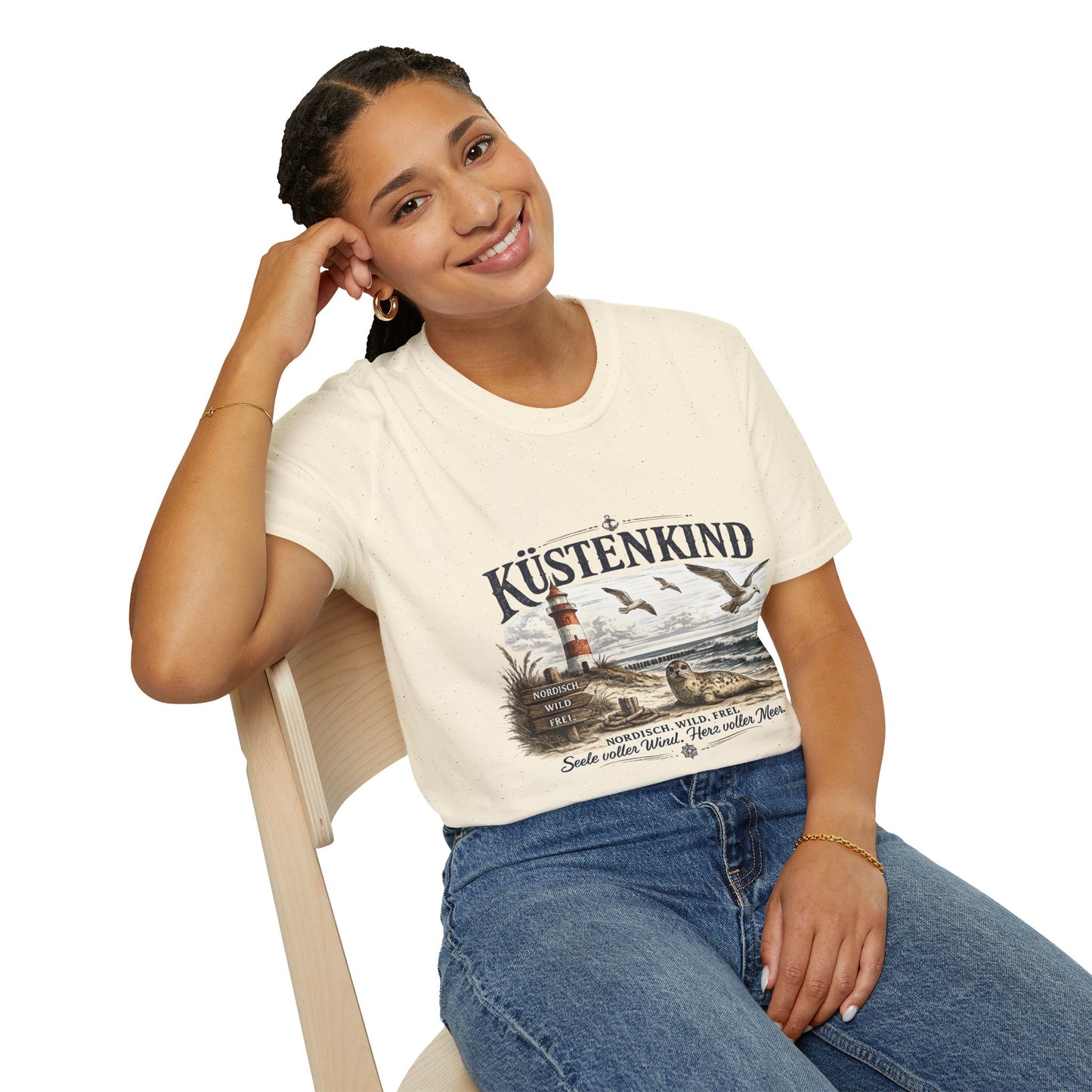 🌊 Küstenkind – Nordisch. Wild. Frei. | Vintage Nordsee T-Shirt mit Robbe & Leuchtturm
