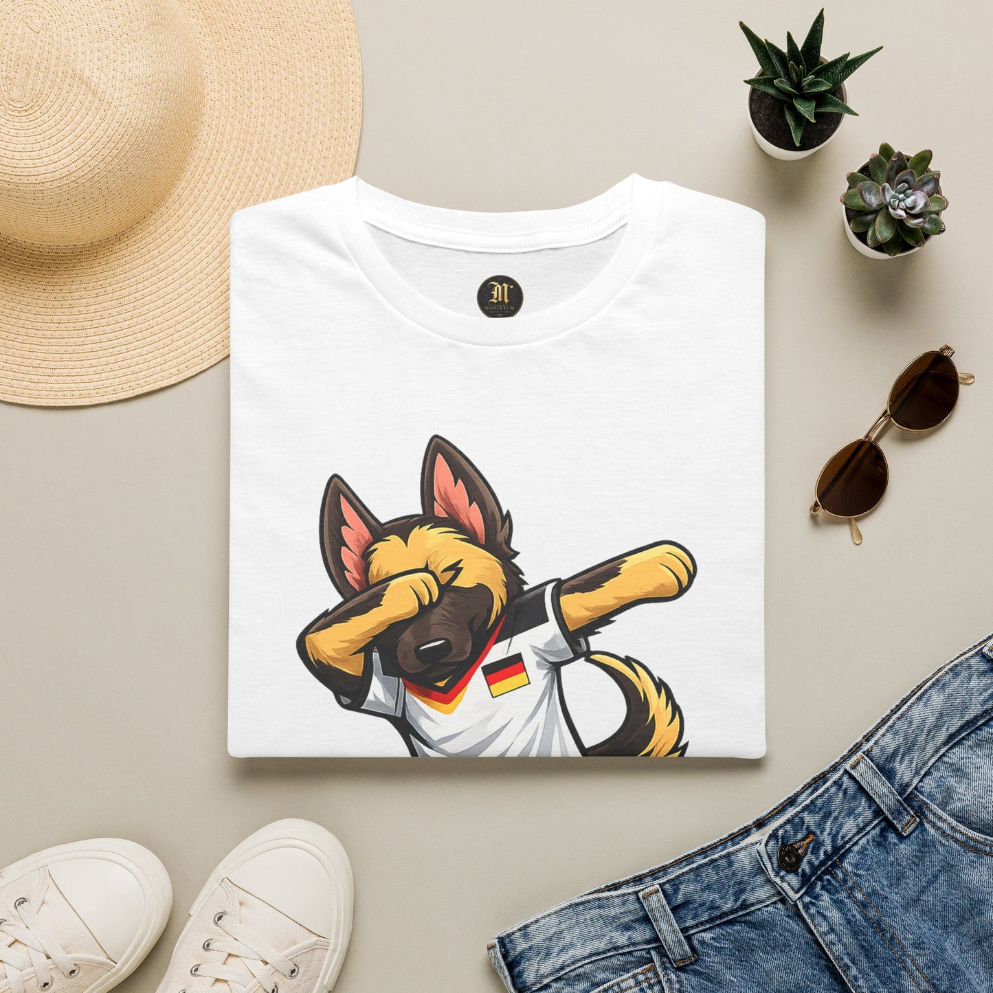 Deutschland Fußball Fan Hund T-Shirt – Front & Back Print Schäferhund Dabbing Fan-Shirt