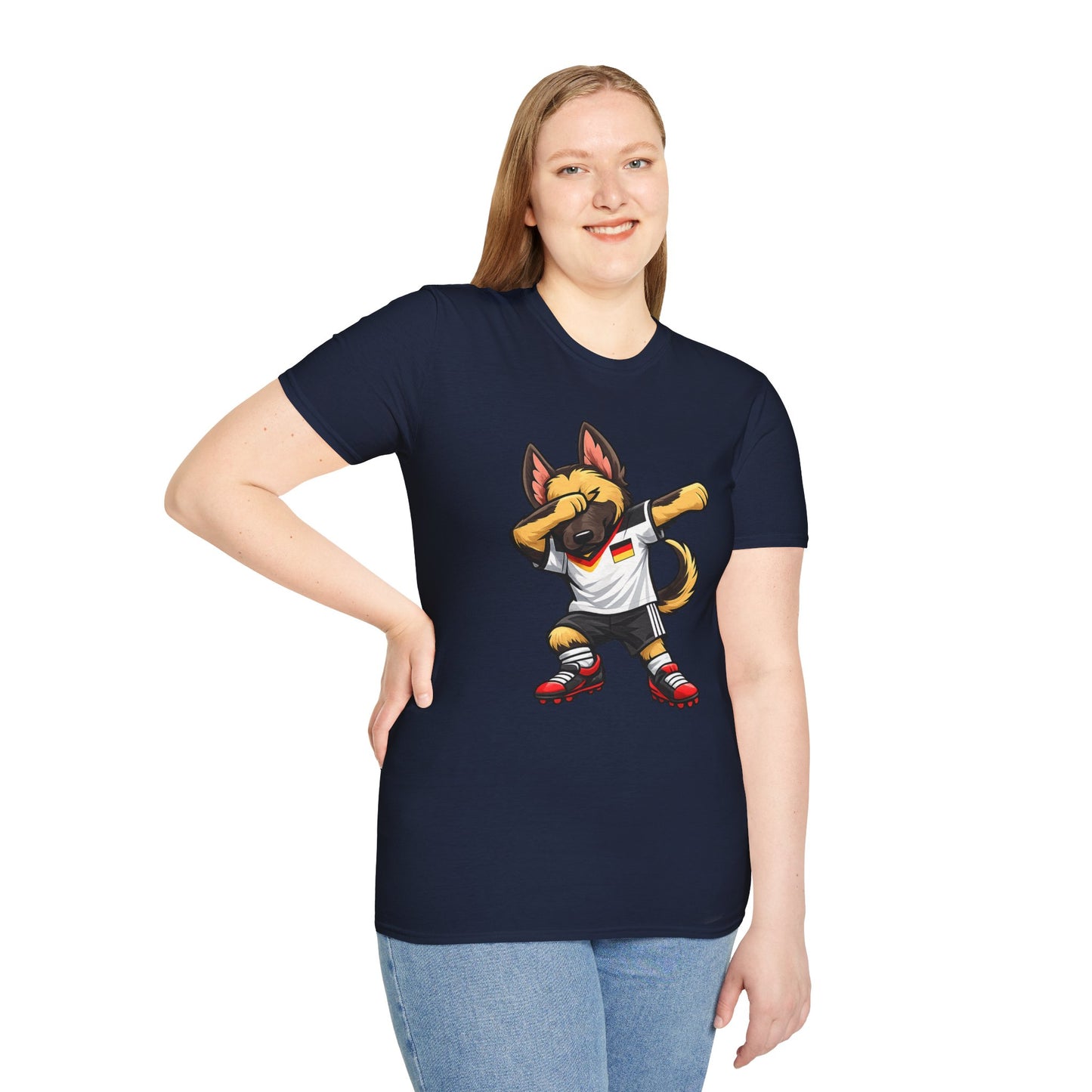 Deutschland Fußball Fan Hund T-Shirt – Front & Back Print Schäferhund Dabbing Fan-Shirt