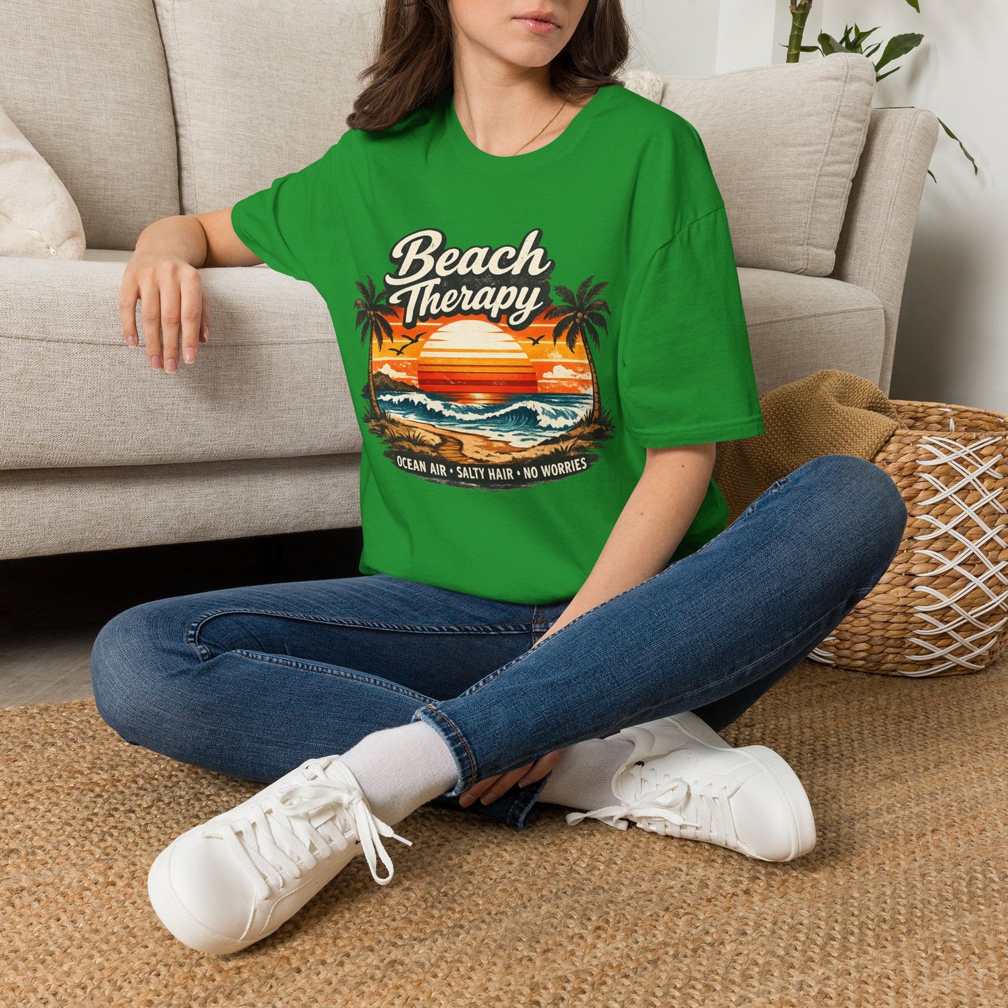 Beach Therapy Vintage Sunset T-Shirt – Ocean Air Salty Hair No Worries Summer Beach Shirt