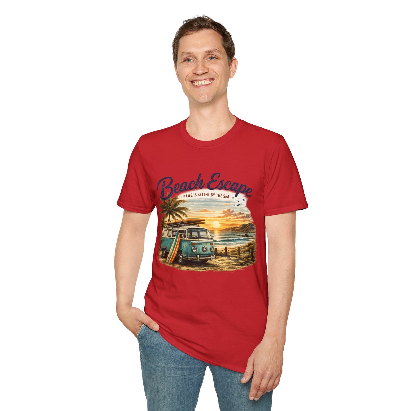 Beach Escape – Life Is Better By The Sea T-Shirt | Vintage Surf Van Beach Shirt | Summer Roadtrip Tee