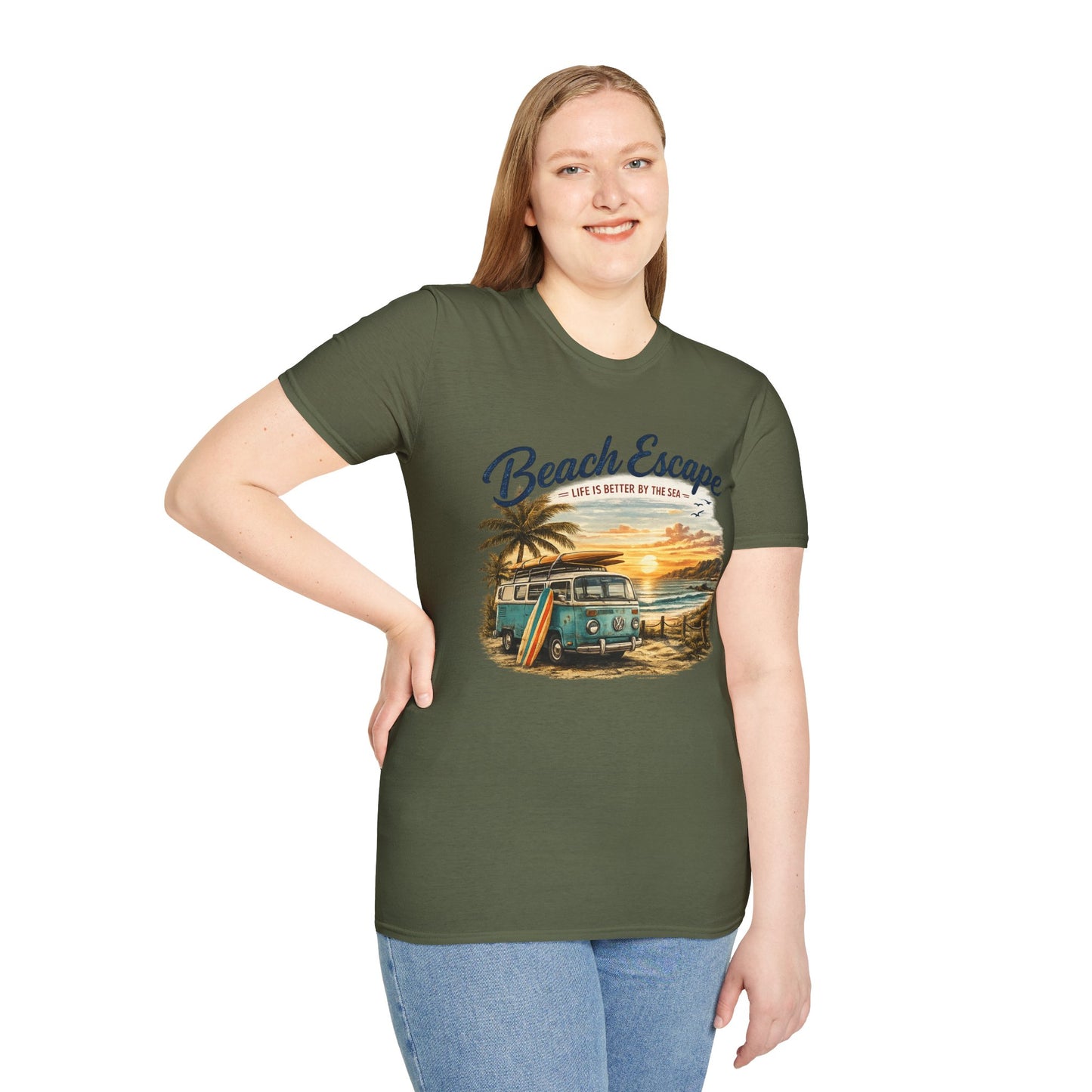 Beach Escape – Life Is Better By The Sea T-Shirt | Vintage Surf Van Beach Shirt | Summer Roadtrip Tee