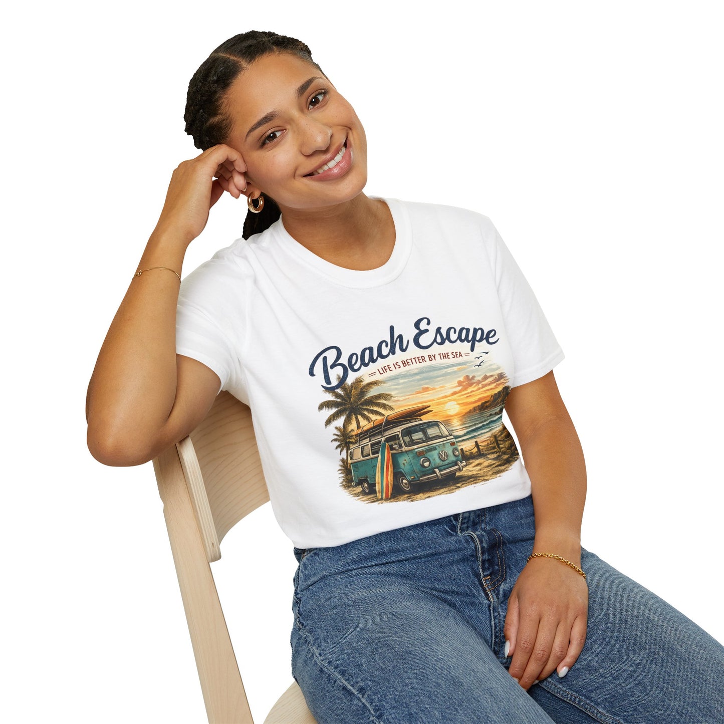Beach Escape – Life Is Better By The Sea T-Shirt | Vintage Surf Van Beach Shirt | Summer Roadtrip Tee