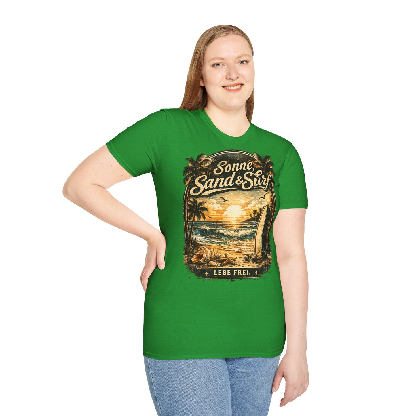 🌴 Sonne, Sand & Surf T-Shirt – Lebe Frei | Vintage Beach Lifestyle Design