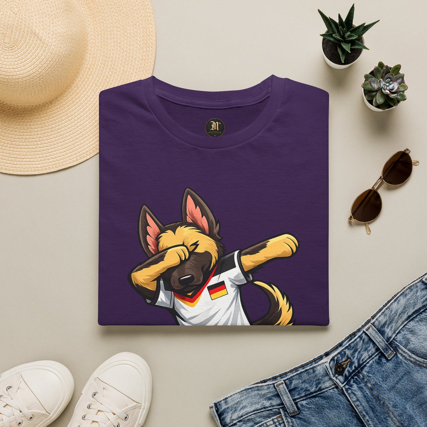 Deutschland Fußball Fan Hund T-Shirt – Front & Back Print Schäferhund Dabbing Fan-Shirt