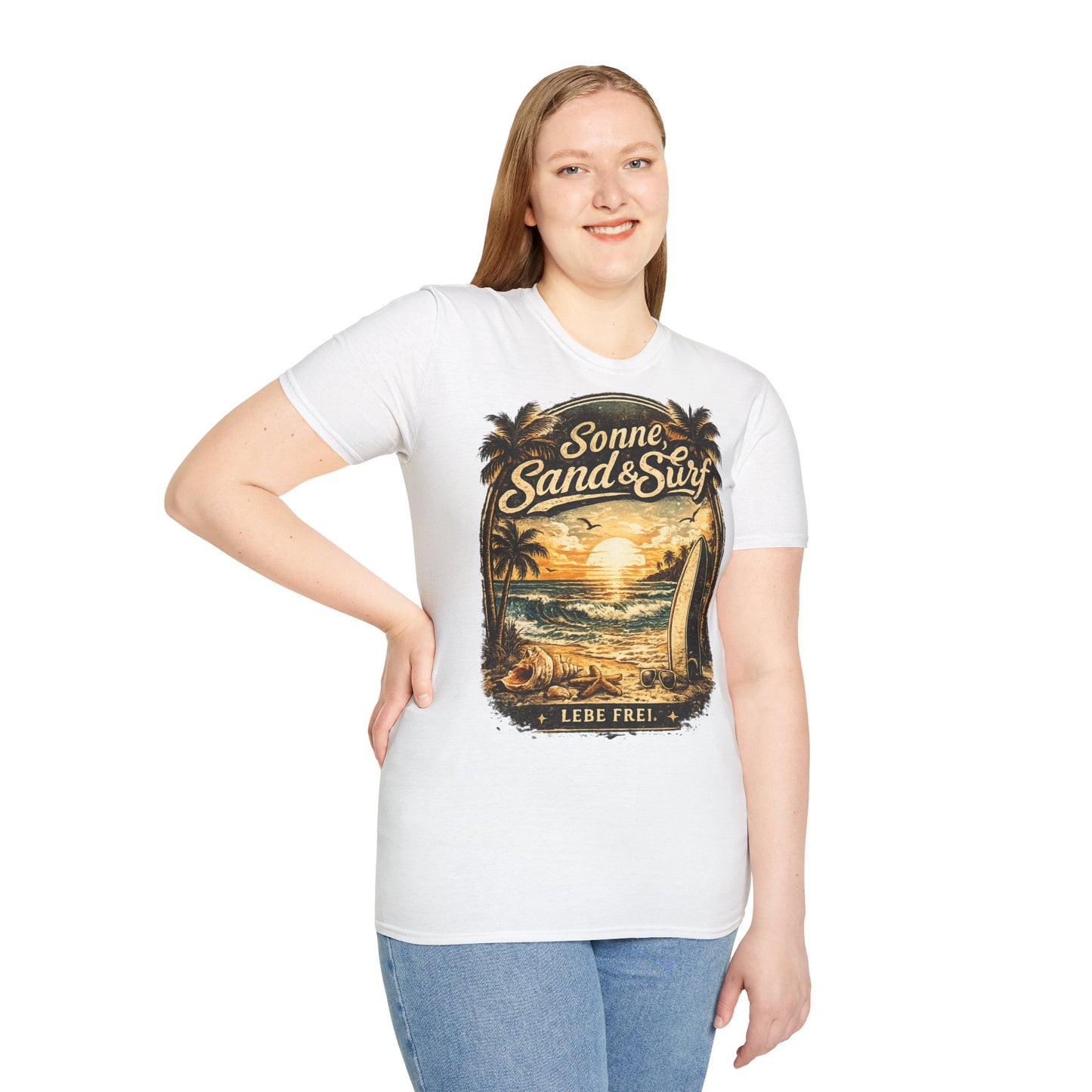 🌴 Sonne, Sand & Surf T-Shirt – Lebe Frei | Vintage Beach Lifestyle Design