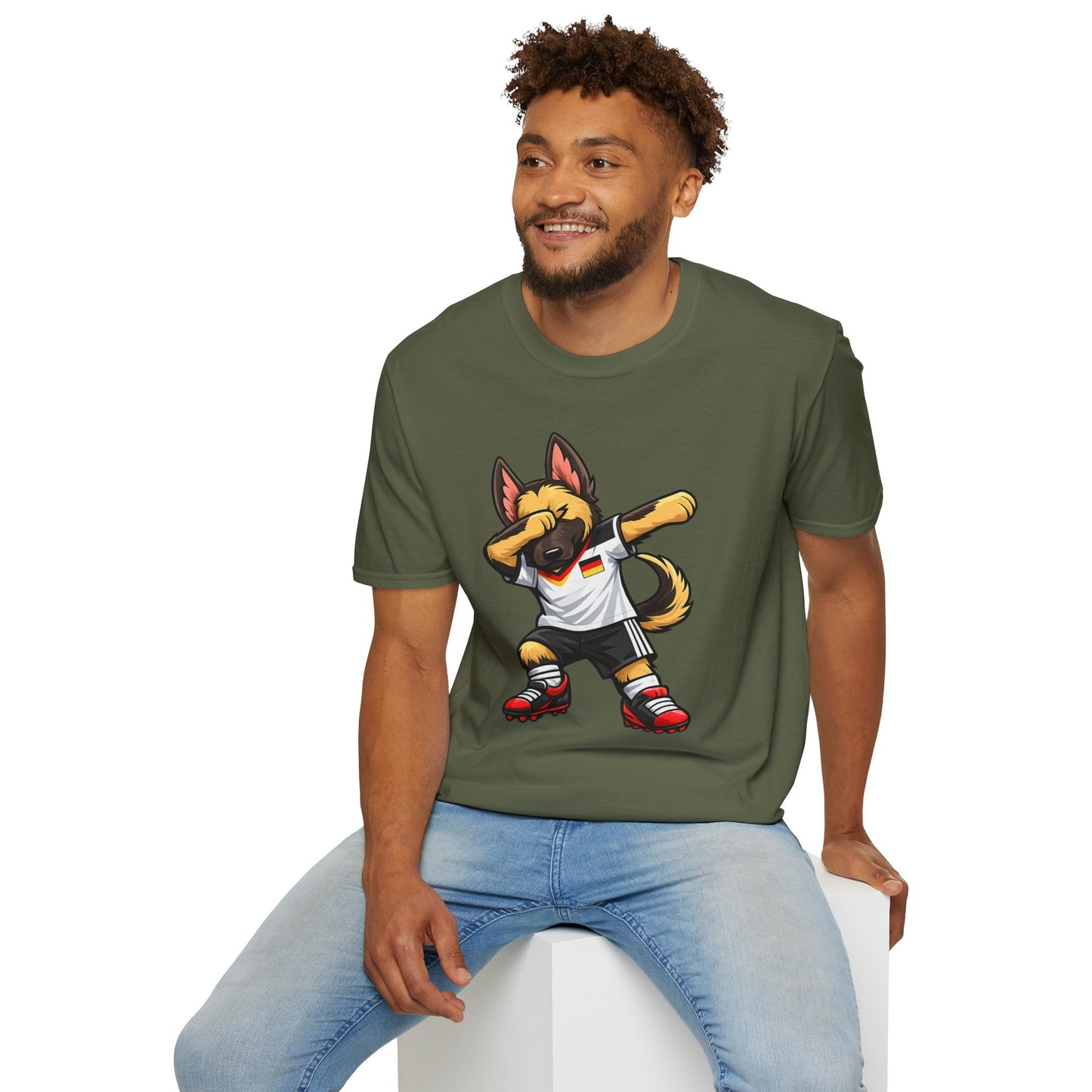 Deutschland Fußball Fan Hund T-Shirt – Front & Back Print Schäferhund Dabbing Fan-Shirt