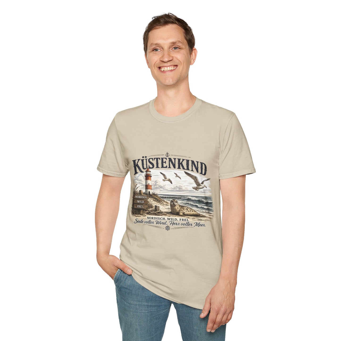 🌊 Küstenkind – Nordisch. Wild. Frei. | Vintage Nordsee T-Shirt mit Robbe & Leuchtturm