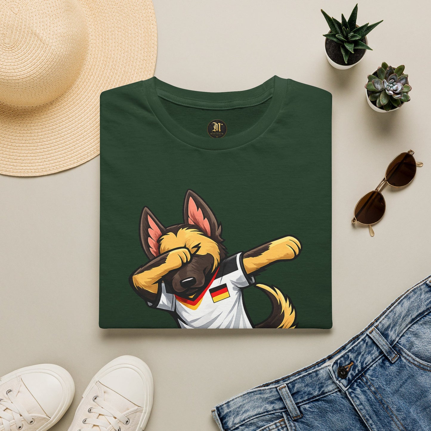 Deutschland Fußball Fan Hund T-Shirt – Front & Back Print Schäferhund Dabbing Fan-Shirt