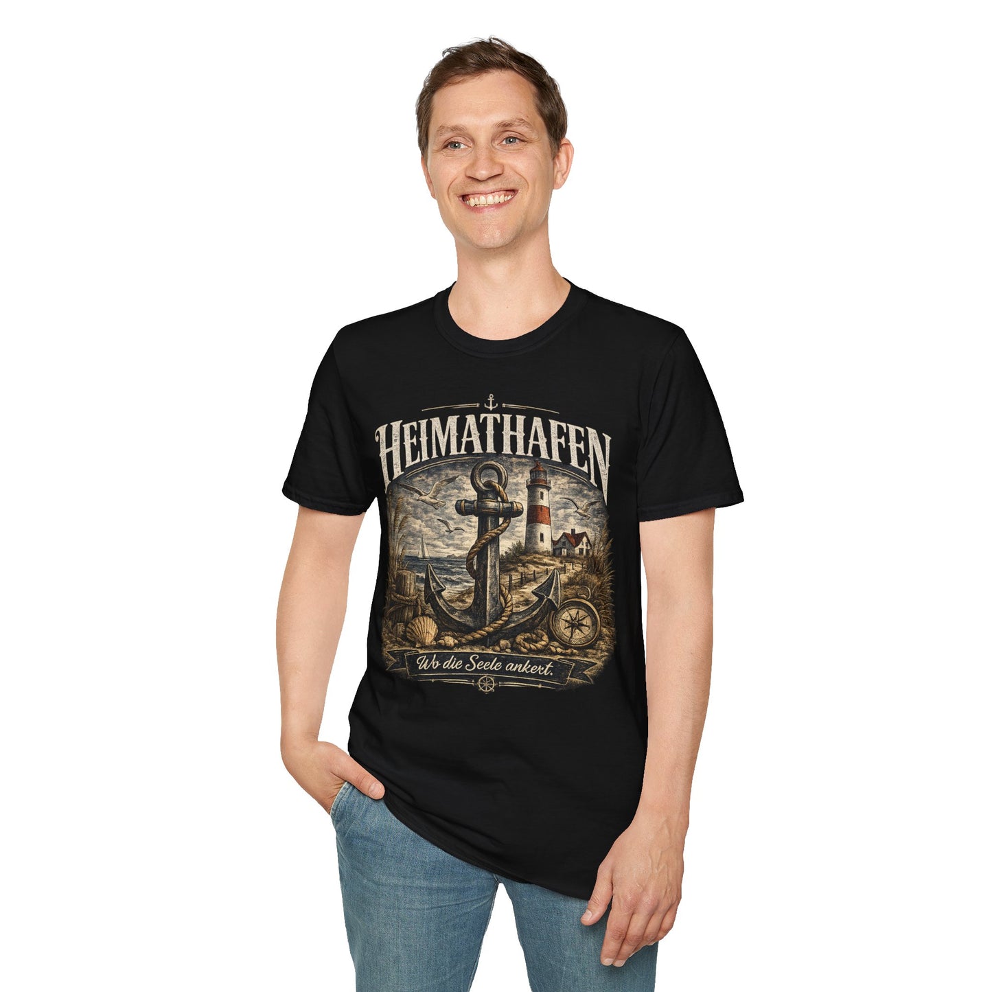 Heimathafen T-Shirt – Vintage Küsten Design | Wo die Seele ankert | Maritimes Nordsee Shirt