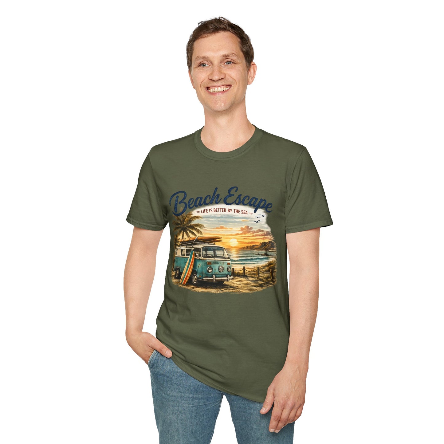 Beach Escape – Life Is Better By The Sea T-Shirt | Vintage Surf Van Beach Shirt | Summer Roadtrip Tee