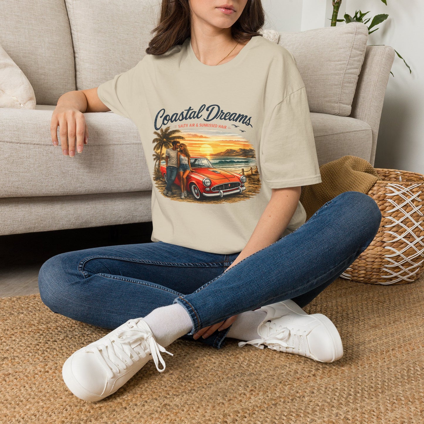 Coastal Dreams T-Shirt – Salty Air & Sunkissed Hair | Vintage Strand Oldtimer Paar Design | Sommer Shirt