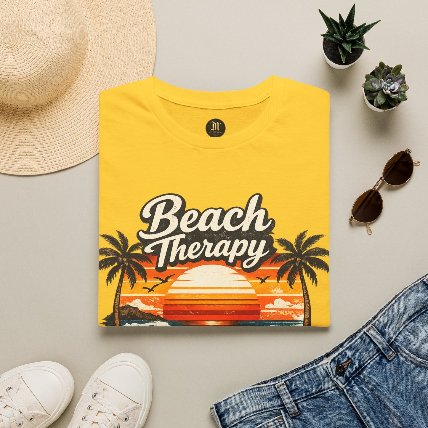 Beach Therapy Vintage Sunset T-Shirt – Ocean Air Salty Hair No Worries Summer Beach Shirt